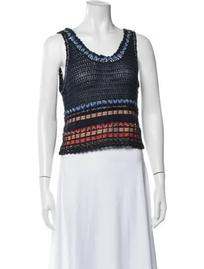 Pre-owned Alice And Olivia Linen Patterned Top In Blue