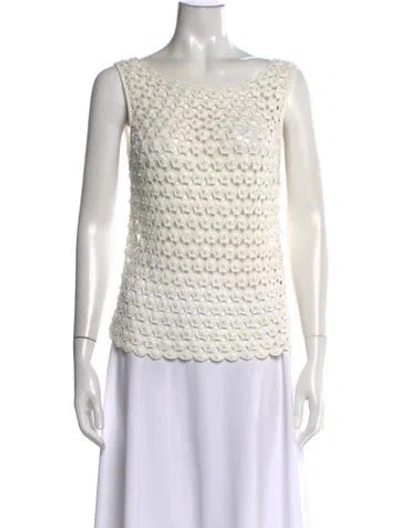Pre-owned Alice And Olivia Linen Patterned Top In White
