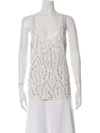 Pre-owned Alice And Olivia Linen Patterned Top In White