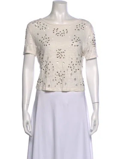 Pre-owned Alice And Olivia Linen Patterned T-shirt In White
