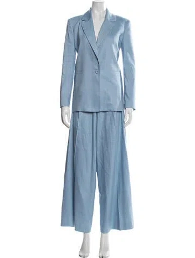 Pre-owned Alice And Olivia Linen Pleated Accents Pantsuit In Blue