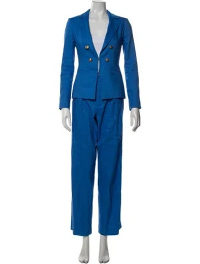 Pre-owned Alice And Olivia Linen Pleated Accents Pantsuit In Blue
