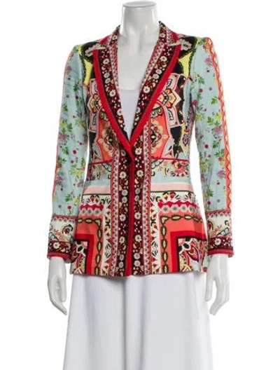 Pre-owned Alice And Olivia Linen Printed Blazer W/ Tags In Multi