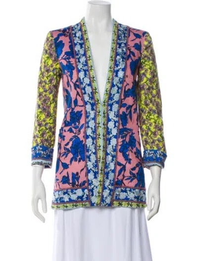 Pre-owned Alice And Olivia Linen Printed Evening Jacket In Pink