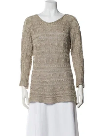Pre-owned Alice And Olivia Linen Scoop Neck Sweater In Neutral
