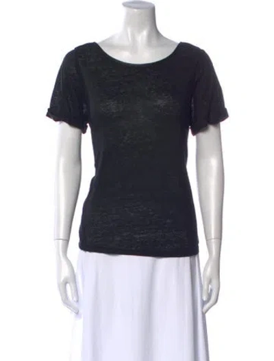 Pre-owned Alice And Olivia Linen Scoop Neck T-shirt In Black