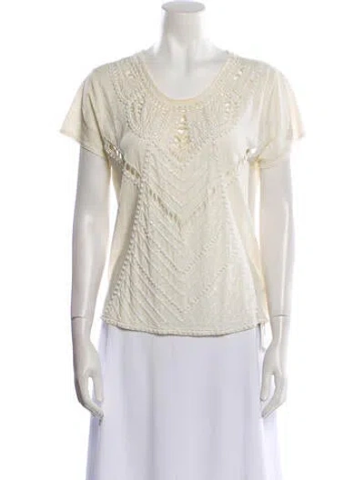 Pre-owned Alice And Olivia Linen Scoop Neck T-shirt In Neutral