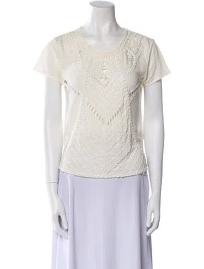Pre-owned Alice And Olivia Linen Scoop Neck T-shirt In White