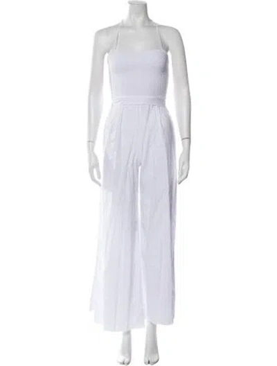 Pre-owned Alice And Olivia Linen Square Neckline Jumpsuit In White