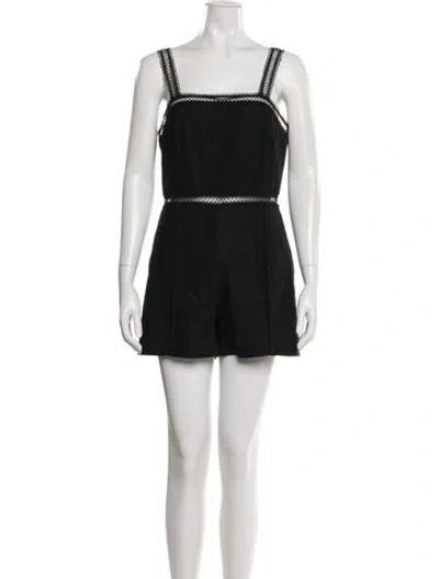Pre-owned Alice And Olivia Linen Square Neckline Romper In Black