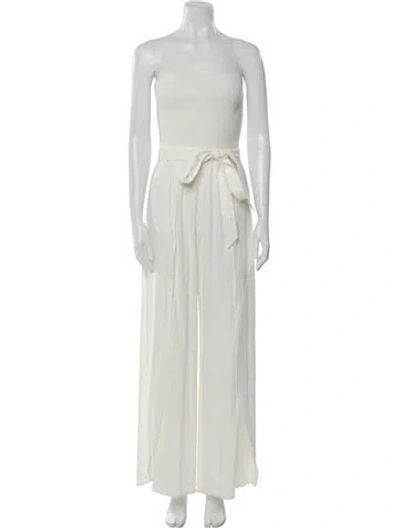 Pre-owned Alice And Olivia Linen Strapless Jumpsuit In White