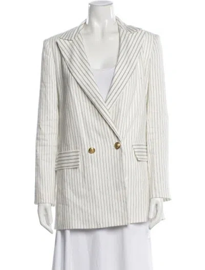 Pre-owned Alice And Olivia Linen Striped Blazer In White