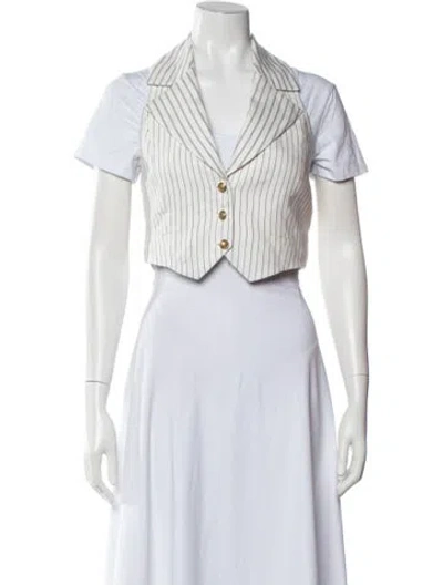 Pre-owned Alice And Olivia Linen Striped Blazer In White