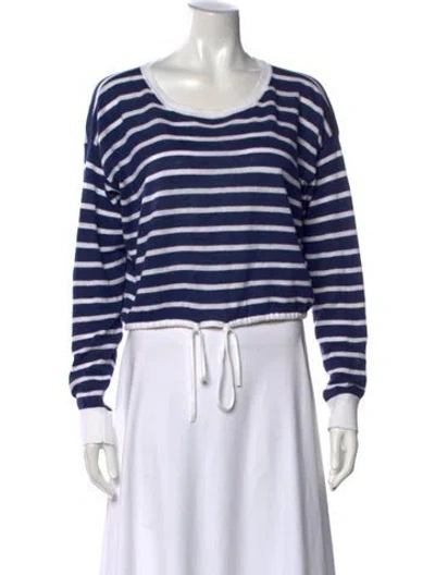 Pre-owned Alice And Olivia Linen Striped Crop Top In Blue