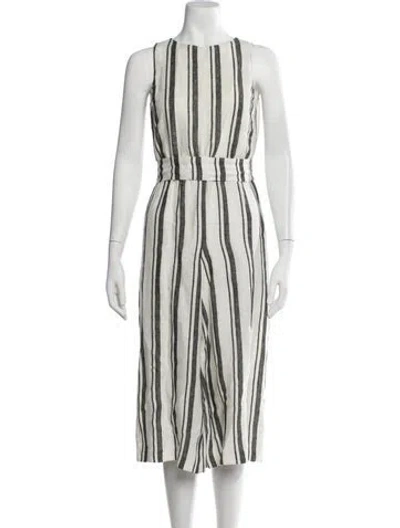 Pre-owned Alice And Olivia Linen Striped Jumpsuit In Black/white