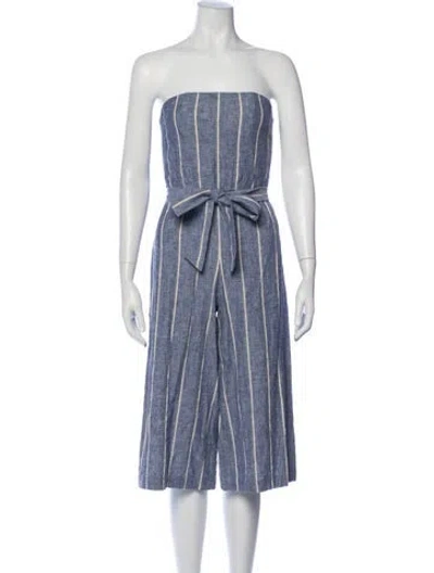 Pre-owned Alice And Olivia Linen Striped Romper In Blue