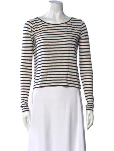 Pre-owned Alice And Olivia Linen Striped Top In Blue