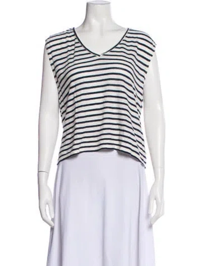 Pre-owned Alice And Olivia Linen Striped Top In White