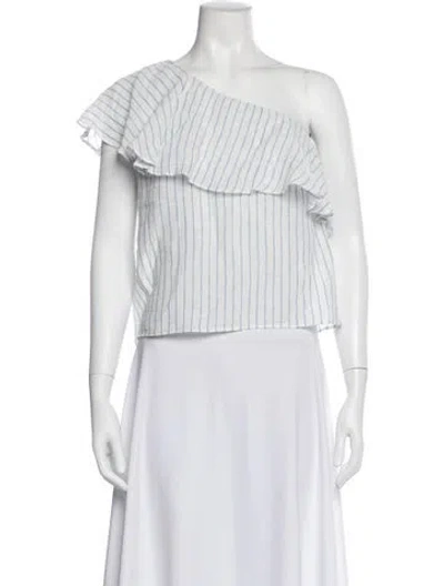 Pre-owned Alice And Olivia Linen Striped Top In White