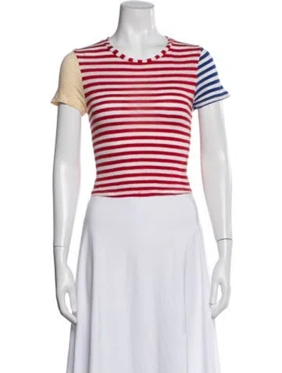 Pre-owned Alice And Olivia Linen Striped T-shirt In White