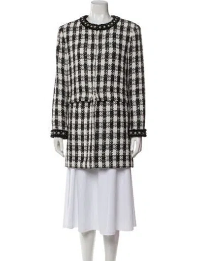 Pre-owned Alice And Olivia Linen Tweed Pattern Evening Jacket W/ Tags In Black