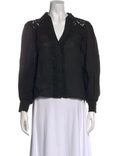 Pre-owned Alice And Olivia Linen V-neck Blouse In Black
