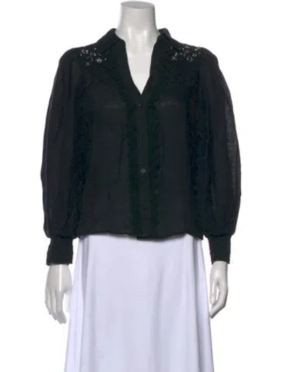 Pre-owned Alice And Olivia Linen V-neck Blouse In Black