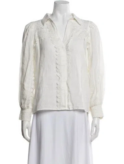 Pre-owned Alice And Olivia Linen V-neck Blouse W/ Tags In White