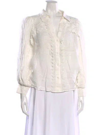 Pre-owned Alice And Olivia Linen V-neck Blouse In White