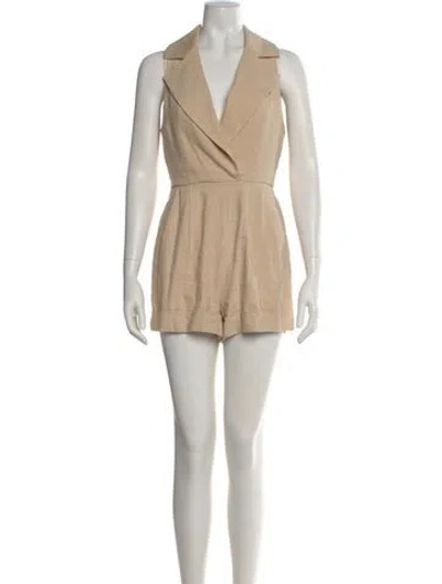 Pre-owned Alice And Olivia Linen V-neck Romper In Neutral