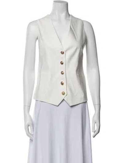 Pre-owned Alice And Olivia Linen V-neck Top In Neutrals