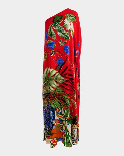Alice And Olivia One-shoulder Floral-print Maxi Dress In Red