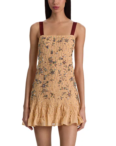 Alice And Olivia Linnea Embellished Mini Dress In Brown