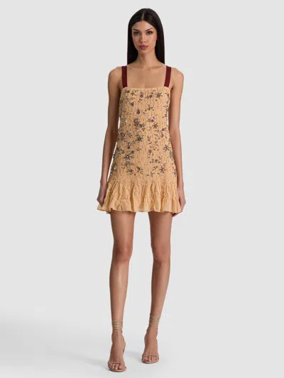 Alice And Olivia Linnea Crystal-embellished Ruffled Mini Dress In Orange