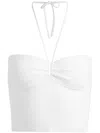 Alice And Olivia Linnie Ribbed-knit Halterneck Top In 白色