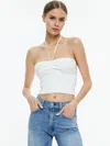Alice And Olivia Linnie Ribbed-knit Halterneck Top In Soft White