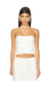 Alice And Olivia Linnie Ribbed-knit Halterneck Top In Soft White