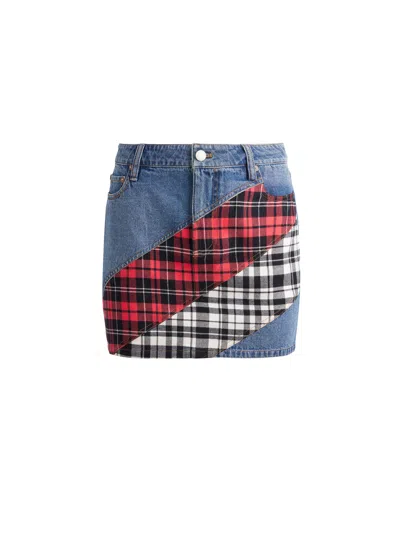 Alice And Olivia Lisanne Spiral Denim Mini Skirt In Ivy Blue