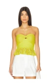 Alice And Olivia Livia Broderie Anglaise Cotton Peplum Halterneck Top In Happy Yellow
