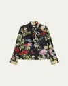 Alice And Olivia Lloyd Slit Sleeve Button Down Blouse Venus Floral In Black