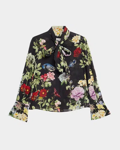 ALICE AND OLIVIA LLOYD FLORAL SLIT-SLEEVE BLOUSE