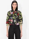 Alice And Olivia Lloyd Slit Sleeve Blouse In Black
