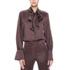 Alice And Olivia Lloyd Slit Sleeve Blouse In Espresso In Brown