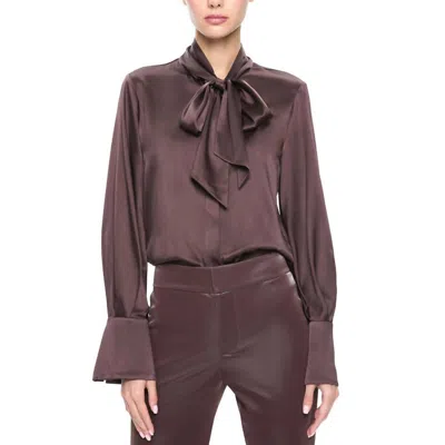 Alice And Olivia Lloyd Slit Sleeve Blouse In Espresso In Brown