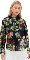 Alice And Olivia Lloyd Slit Sleeve Button Down Blouse Venus Floral In Multi