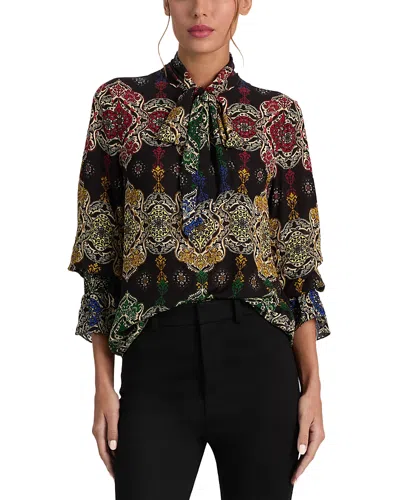 Alice And Olivia Lloyd Tie Neck Blouse In Road To Love Lg