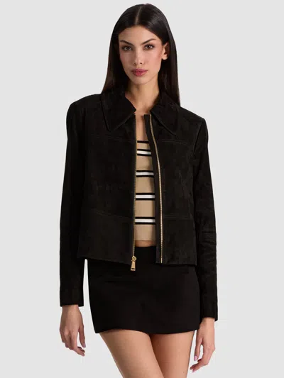 Alice And Olivia Logan Suede Coat In Black