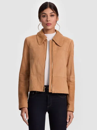 Alice And Olivia Logan Suede Coat In Brown