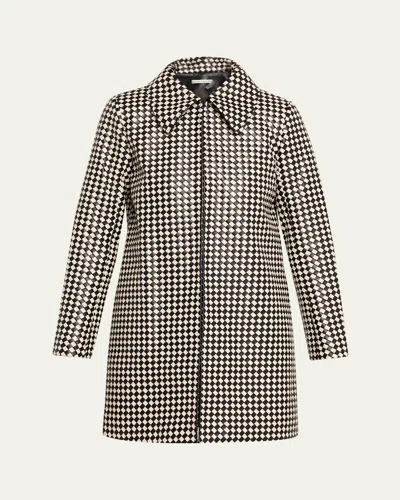Alice And Olivia Logan Woven Vegan Leather Jacket In Gray
