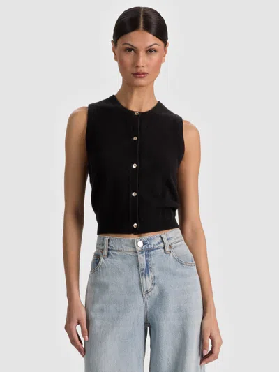 Alice And Olivia Loly Button Front Cashmere Vest In Black